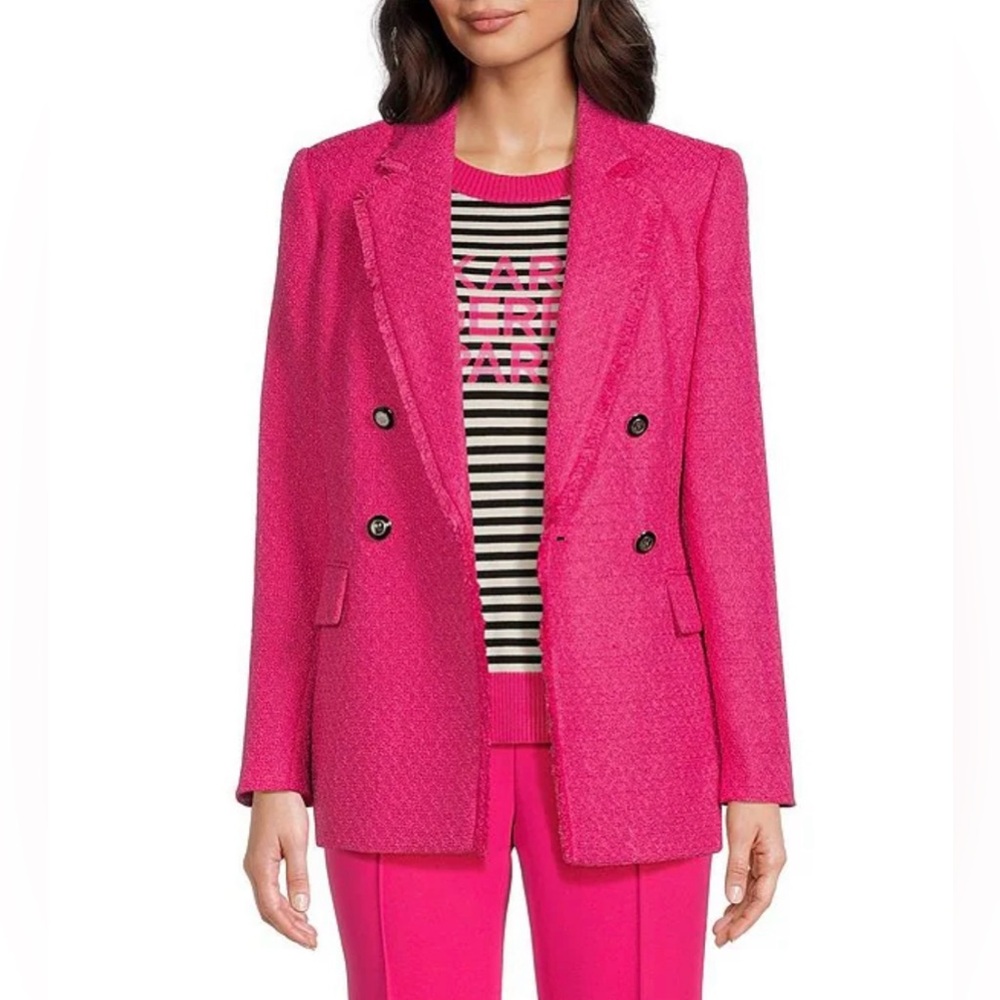 Karl Lagerfeld Paris NWT Size 10 Classic Karl Pink Woven Tweed Blazer (0507) - Picture 2 of 15
